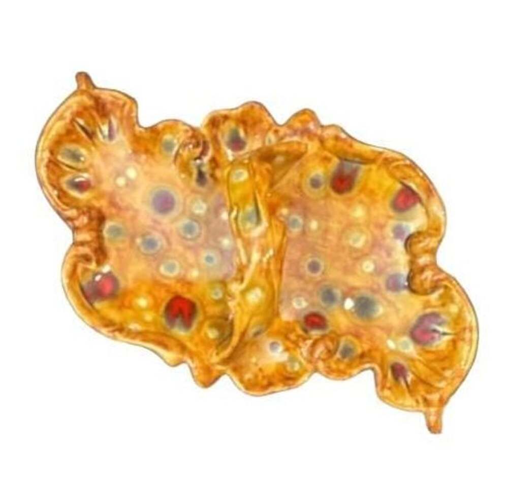 Vintage Ceramic Drip Glaze Double Leaf Nut Candy Tidbit Dish Orange Red